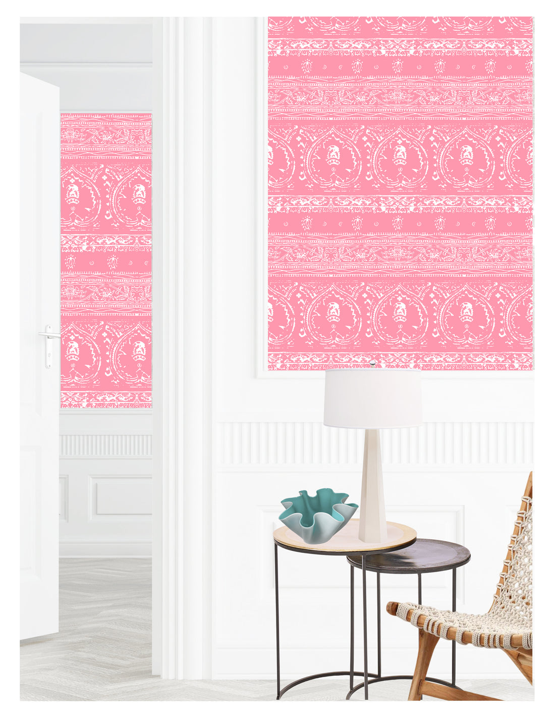 Agra Reverse Pink Peel and Stick Wallpaper, Double Roll, 34&quot; x 288&quot;, 48 sq ft