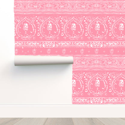 Agra Reverse Pink Peel and Stick Wallpaper, Double Roll, 34&quot; x 288&quot;, 48 sq ft
