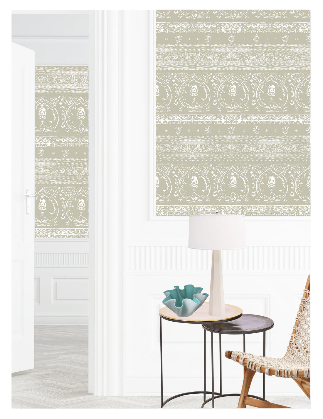 Agra Reverse Putty Peel and Stick Wallpaper, Double Roll, 34&quot; x 288&quot;, 48 sq ft