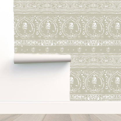 Agra Reverse Putty Peel and Stick Wallpaper, Double Roll, 34&quot; x 288&quot;, 48 sq ft