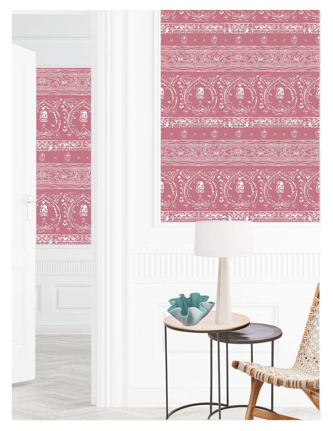 Agra Reverse Raspberry Peel and Stick Wallpaper, Double Roll, 34&quot; x 288&quot;, 48 sq ft