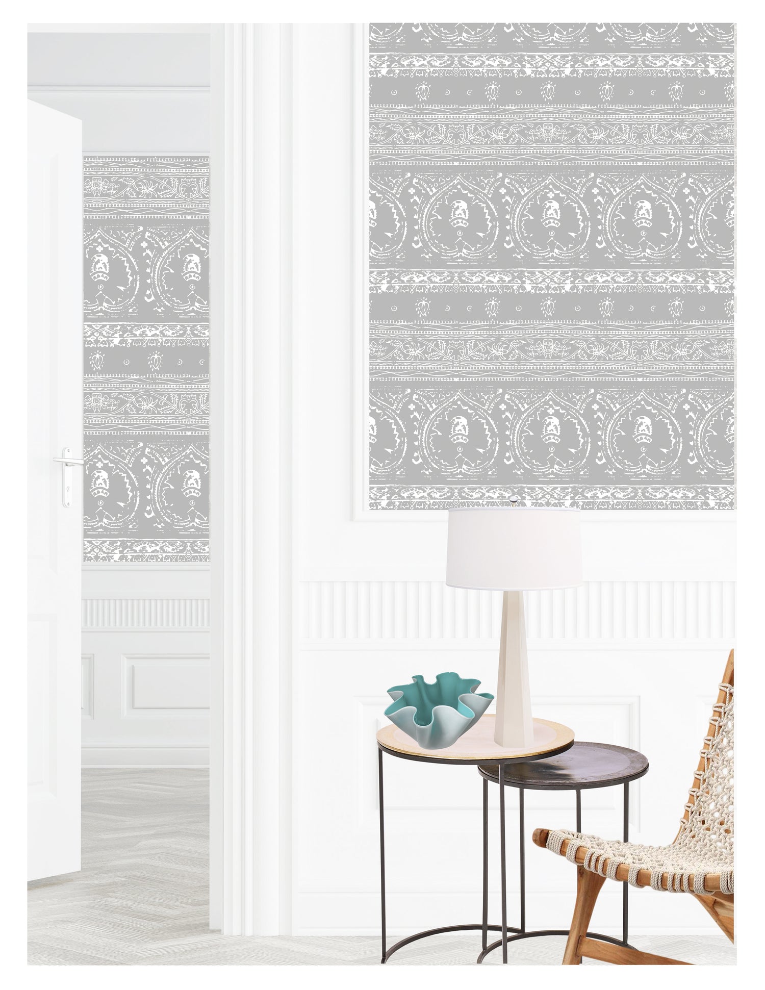 Agra Reverse Silver Peel and Stick Wallpaper, Double Roll, 34&quot; x 288&quot;, 48 sq ft