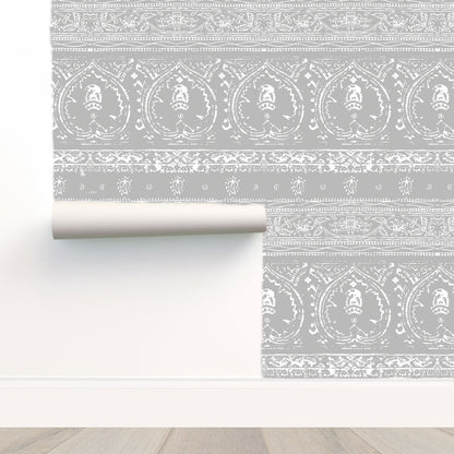 Agra Reverse Silver Peel and Stick Wallpaper, Double Roll, 34&quot; x 288&quot;, 48 sq ft
