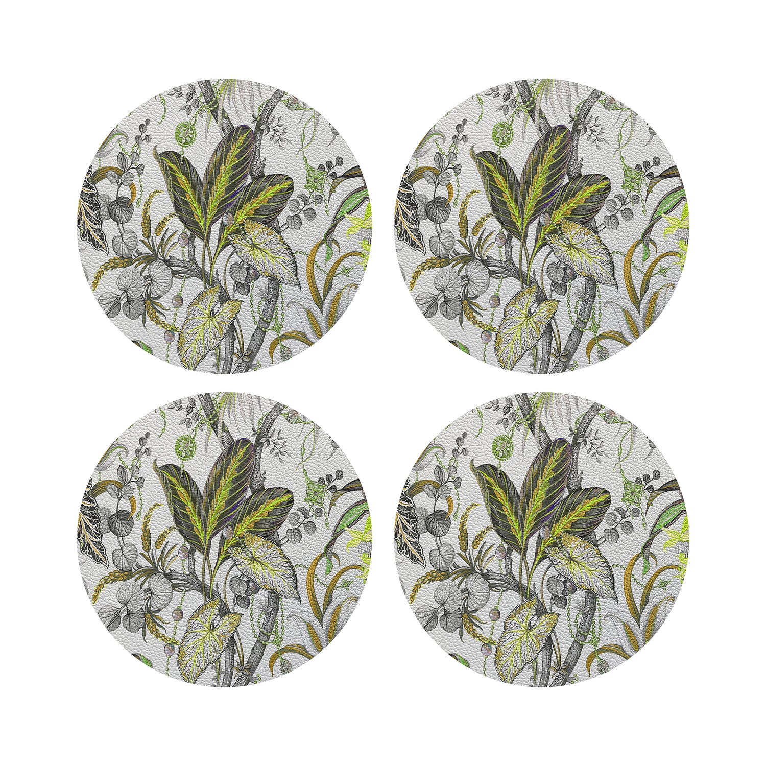 Amazonia Mustard 16&quot; Round Pebble Placemats, Set of 4 - nicolettemayer.com
