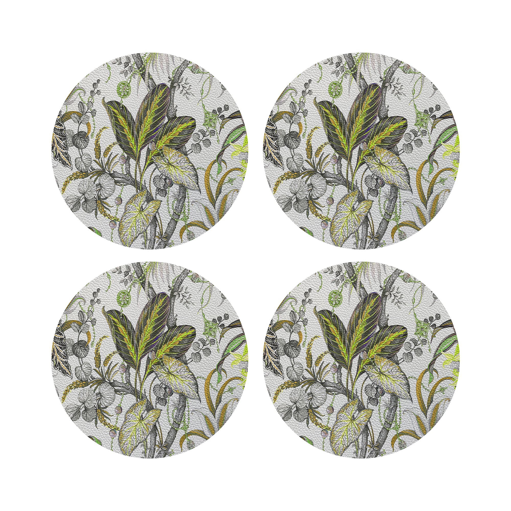 Amazonia Mustard 16&quot; Round Pebble Placemats, Set of 4 - nicolettemayer.com
