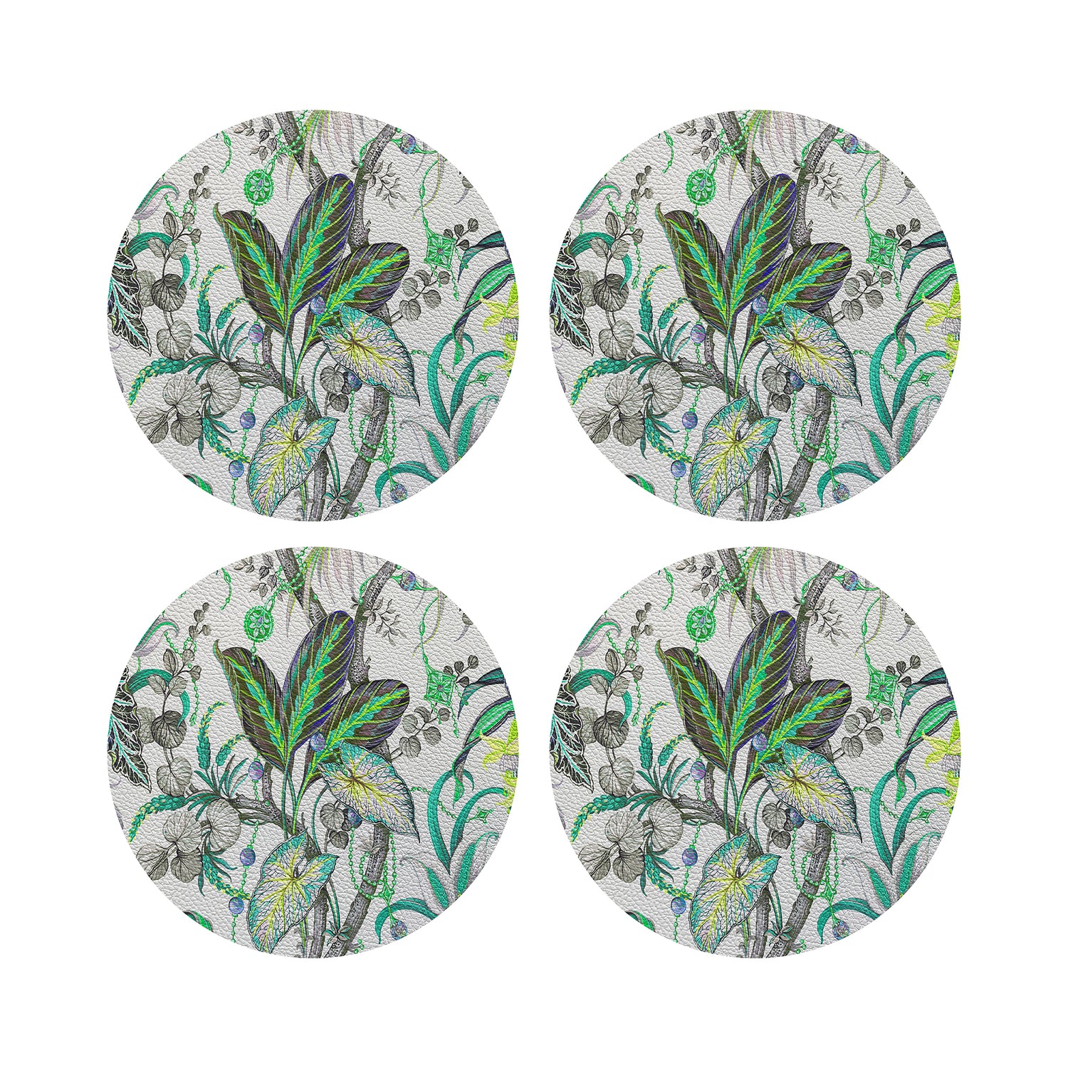 Amazonia Tourmaline 16&quot; Round Pebble Placemats, Set of 4 - nicolettemayer.com
