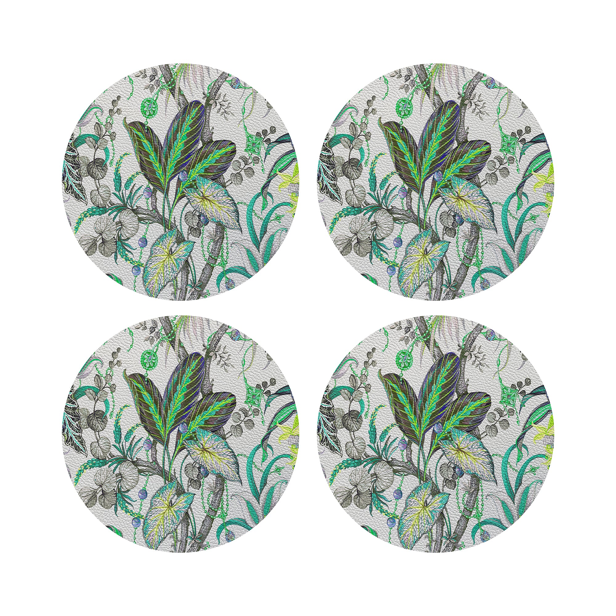 Amazonia Tourmaline 16&quot; Round Pebble Placemats, Set of 4 - nicolettemayer.com
