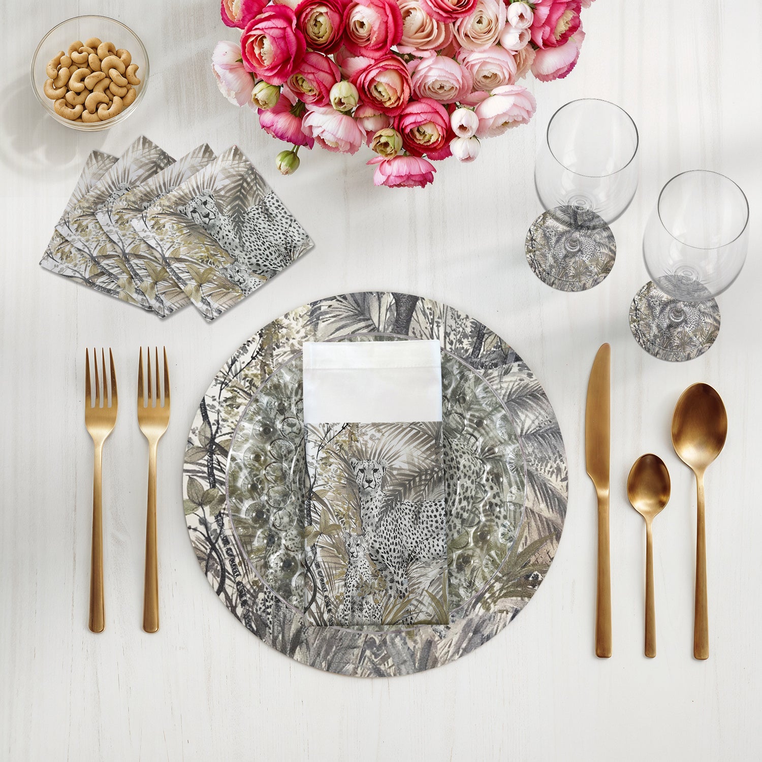 Arcadia Cheetah Scene 16&quot; Round Pebble Placemats, Set Of 4 - nicolettemayer.com