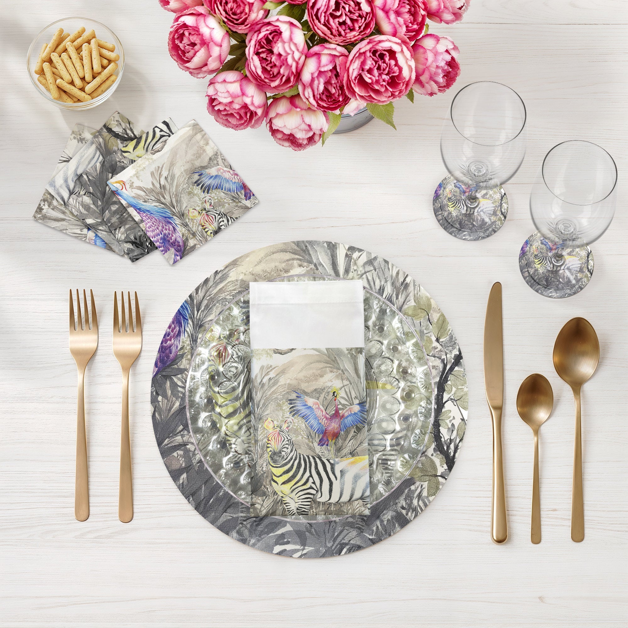 Arcadia Zebra 22 x 22 Hohlsaum-Servietten, 4er-Set