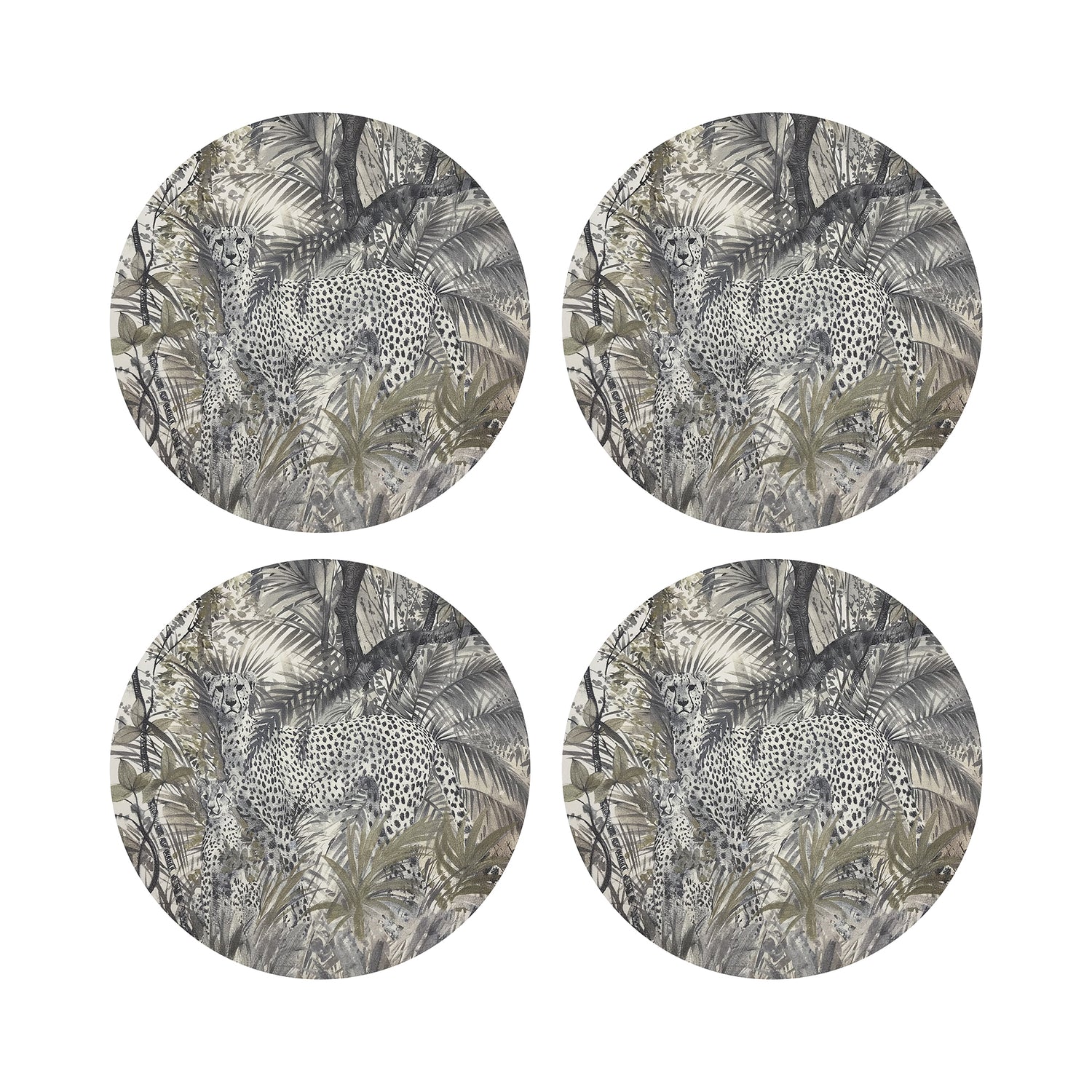 Arcadia Cheetah Scene 16&quot; Round Pebble Placemats, Set of 4 - nicolettemayer.com
