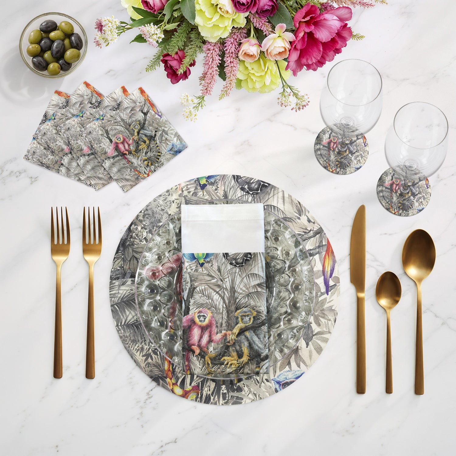 Arcadia Monkeys 16" Round Pebble Placemats, Set of 4 - nicolettemayer.com
