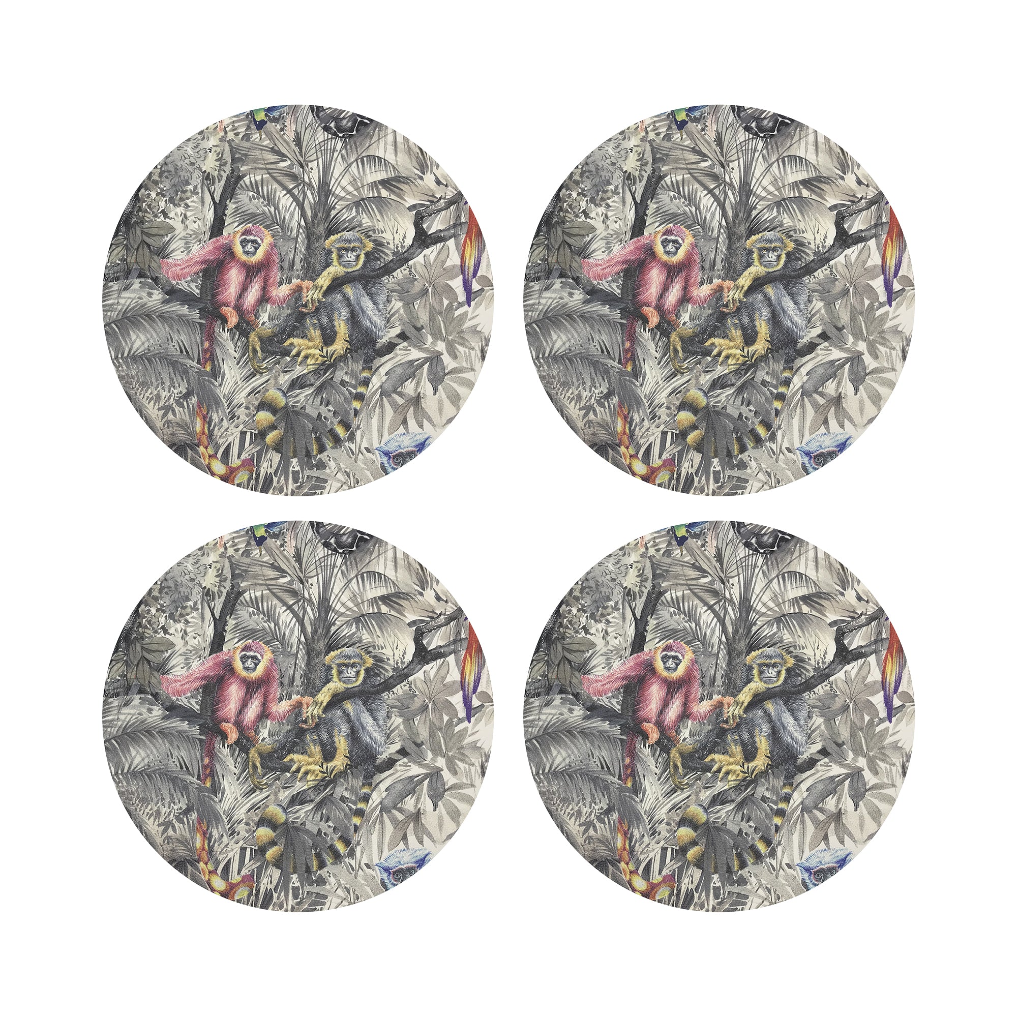 Arcadia Monkeys 16&quot; Round Pebble Placemats, Set of 4 - nicolettemayer.com
