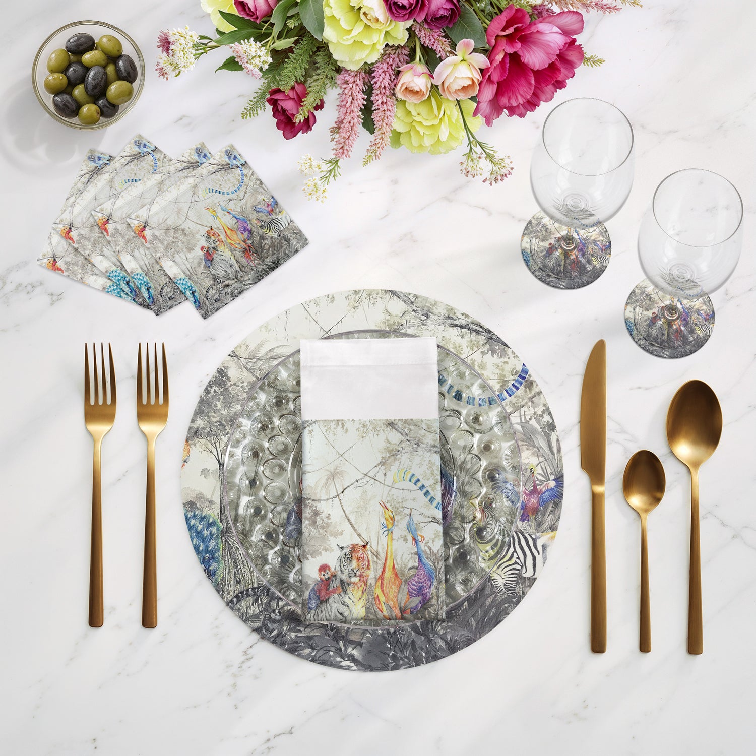 Arcadia Tiger And Zebra Scene 16" Round Pebble Placemats, Set of 4 - nicolettemayer.com
