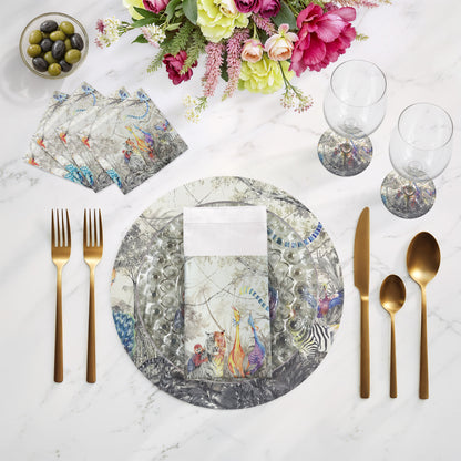 Arcadia Tiger And Zebra Scene 16" Round Pebble Placemats, Set of 4 - nicolettemayer.com
