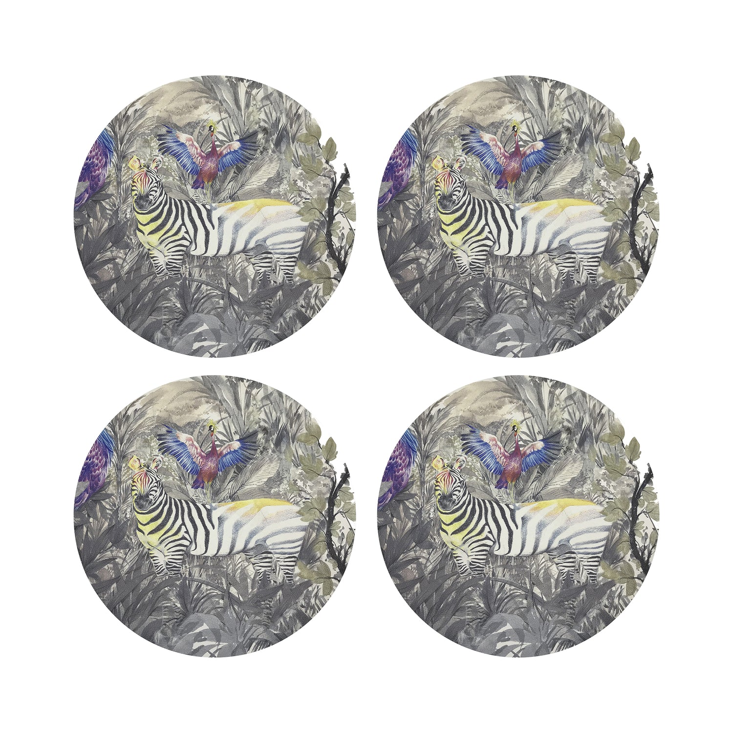 Arcadia Zebra 16&quot; Round Pebble Placemats, Set of 4 - nicolettemayer.com
