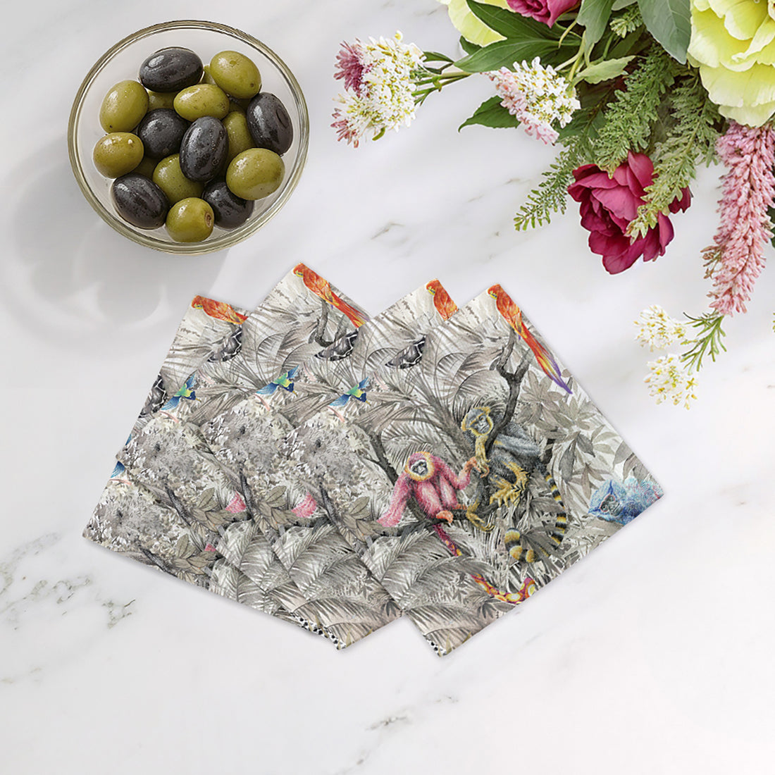 Arcadia Monkeys Cotton Sateen Cocktail Napkins