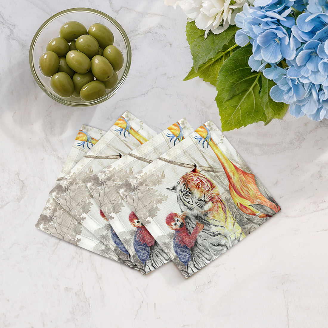 Arcadia Tiger Cotton Sateen Cocktail Napkins