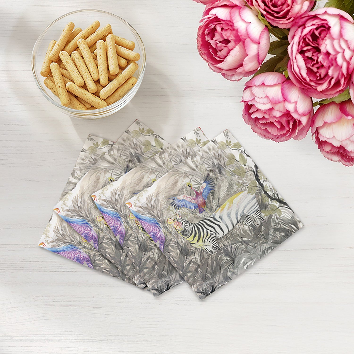 Arcadia Zebra Cotton Sateen Cocktail Napkins