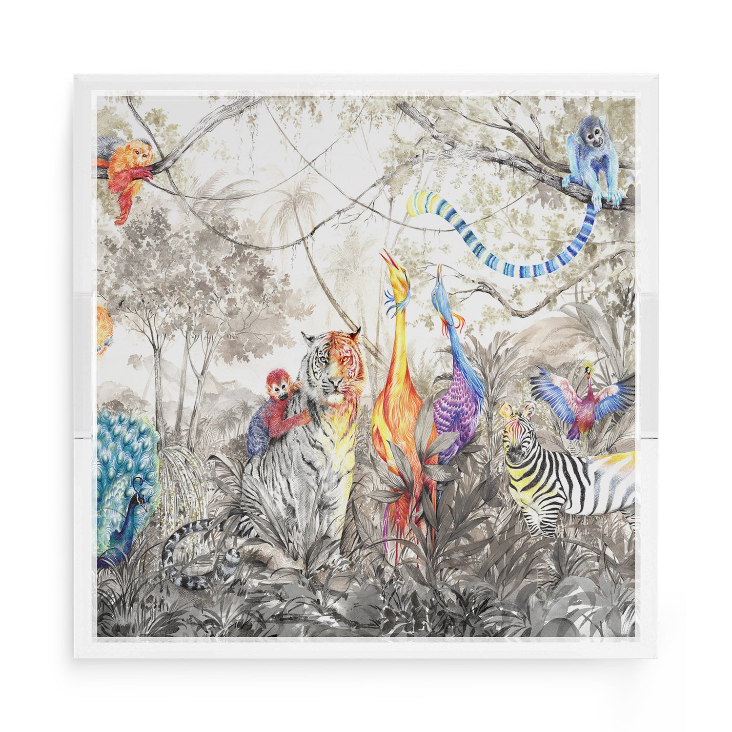 Arcadia Tiger And Zebra Scene 15X15 Acrylic Tray - nicolettemayer.com
