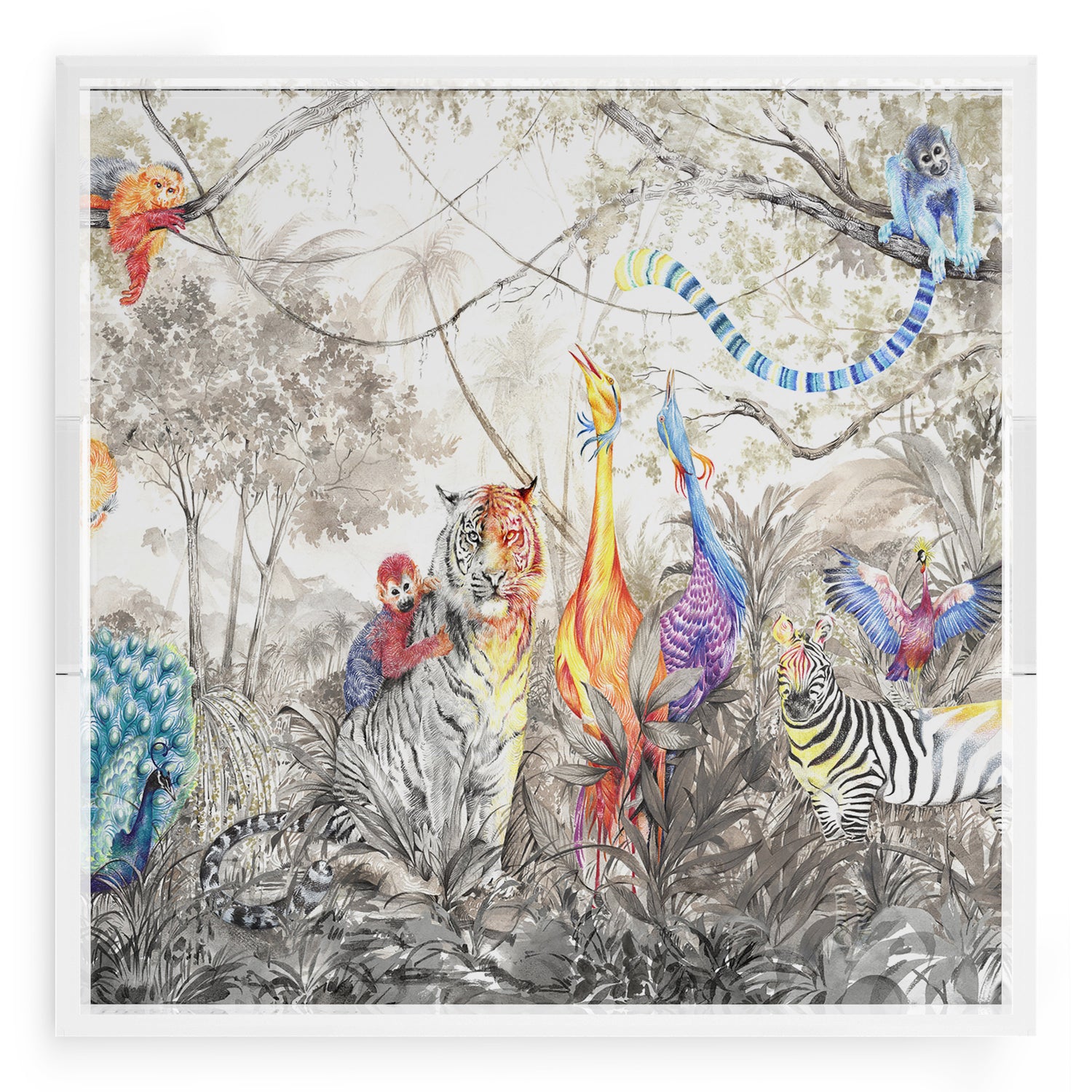 Arcadia Tiger And Zebra Scene 18X18 Acrylic Tray - nicolettemayer.com
