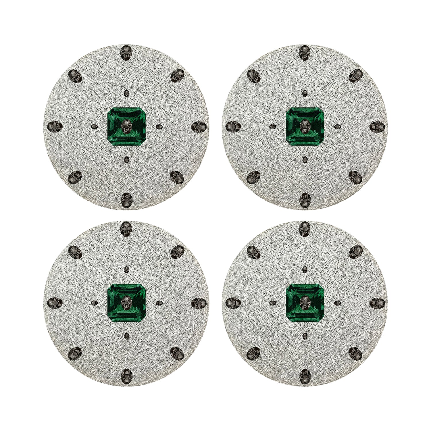 Asscher White Round Beaded Placemat Smooth