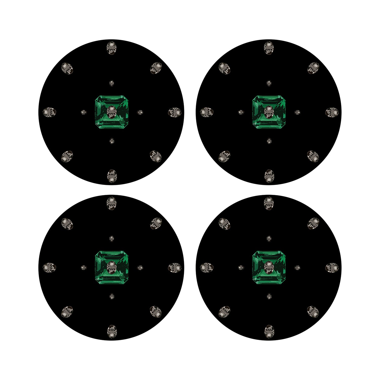 Asscher Black 16&quot; Round Pebble Placemats, Set of 4 - nicolettemayer.com
