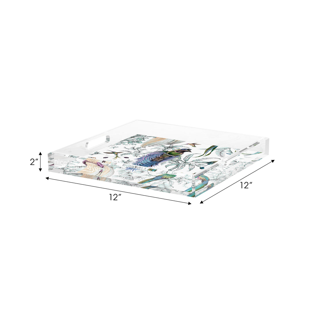 Audubon Exotica Blue Green Multi Acrylic Decorative Tray, 12 x 12 in. by Nicolette Mayer 