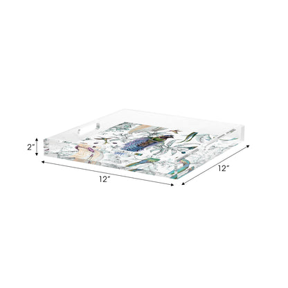 Audubon Exotica Blue Green Multi Acrylic Decorative Tray, 12 x 12 in. by Nicolette Mayer 