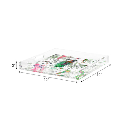 Audubon Exotica Dove Green Persimmon Acrylic Decorative Tray, 12 x 12 in. by Nicolette Mayer 