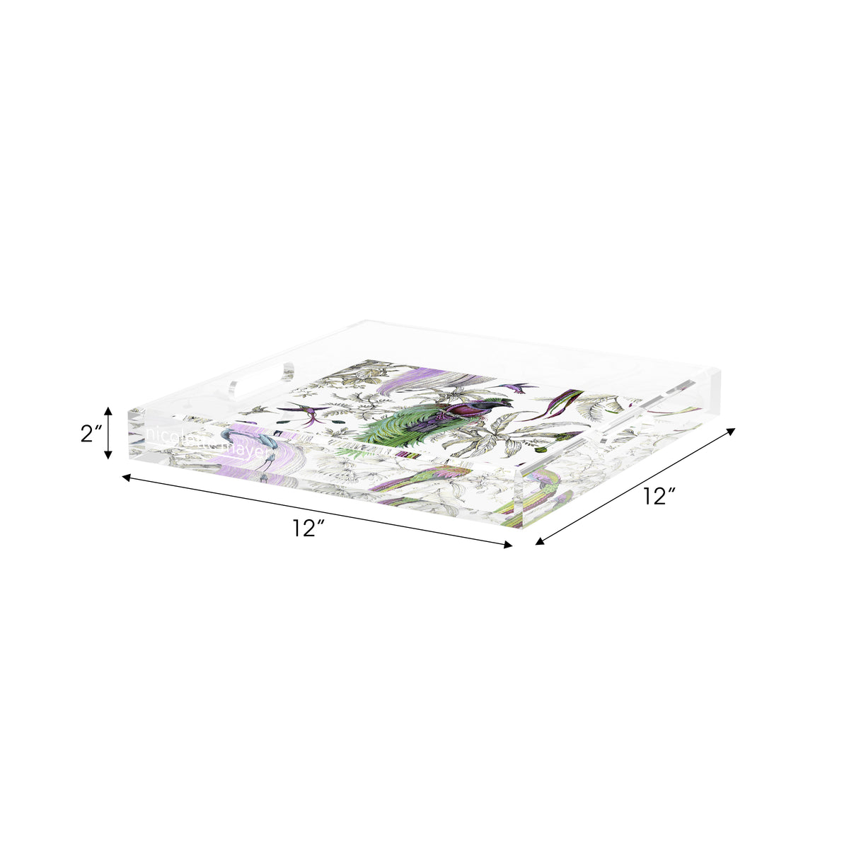 Audubon Exotica Lilac Green Multi Acrylic Decorative Tray, 12 x 12 in. by Nicolette Mayer 