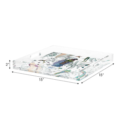 Audubon Exotica Blue Green Multi Acrylic Decorative Tray, 15 x 15 in. by Nicolette Mayer 