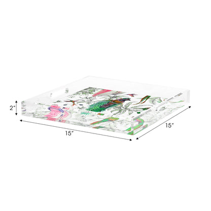 Audubon Exotica Dove Green Persimmon Acrylic Decorative Tray, 15 x 15 in. by Nicolette Mayer 