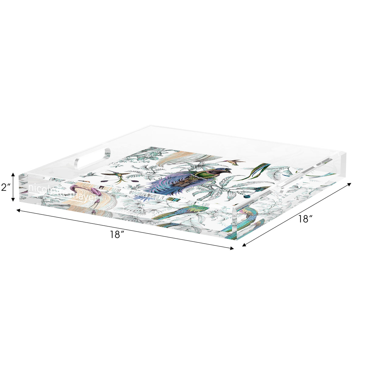 Audubon Exotica Blue Green Multi Acrylic Decorative Tray, 18 x 18 in. by Nicolette Mayer 