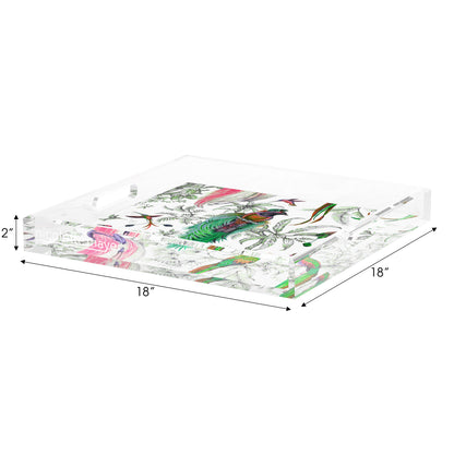 Audubon Exotica Dove Green Persimmon Acrylic Decorative Tray, 18 x 18 in. by Nicolette Mayer 