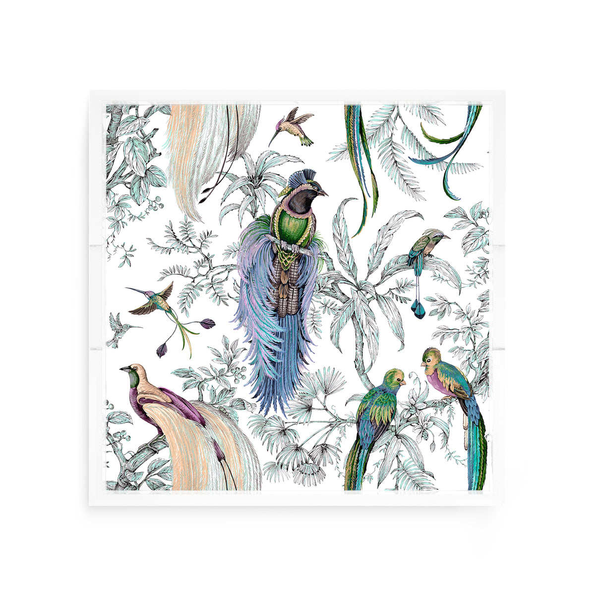 Audubon Exotica Blue Green Multi Acrylic Decorative Tray, 12 x 12 in. by Nicolette Mayer 