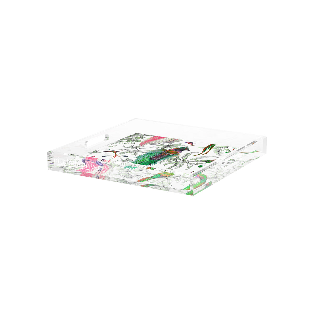 Audubon Exotica Dove Green Persimmon Acrylic Decorative Tray, 12 x 12 in. by Nicolette Mayer 