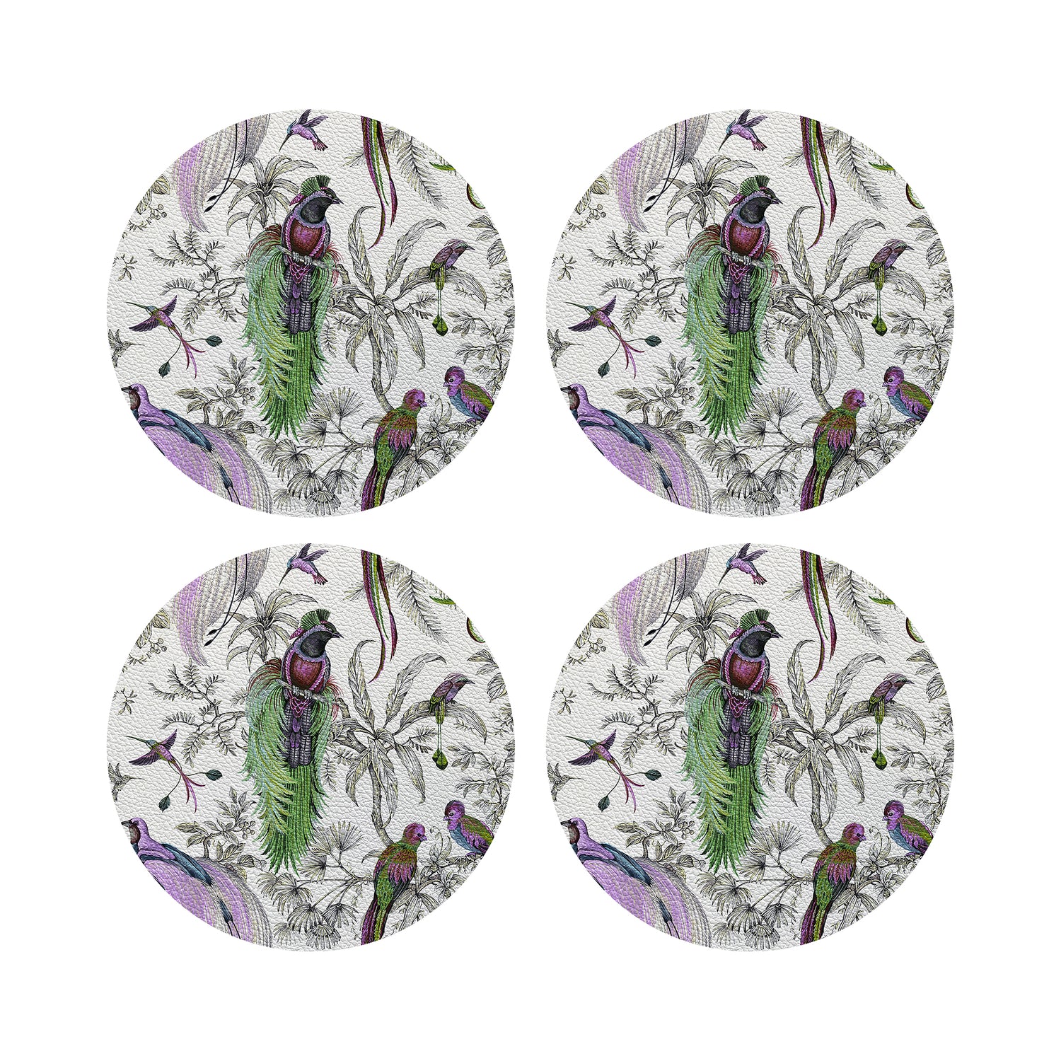 Audubon Exotica Lilac Green 16&quot; Round Pebble Placemats, Set of 4 - nicolettemayer.com
