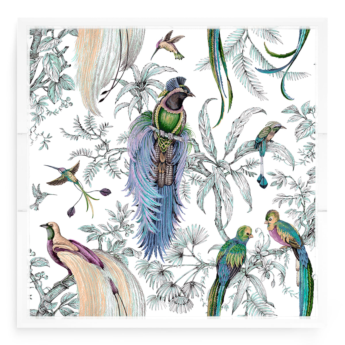 Audubon Exotica Blue Green Multi Acrylic Decorative Tray, 18 x 18 in. by Nicolette Mayer 