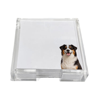 Australian Shepherd dog note cards in a clear acrylic holder by Nicolette Mayer