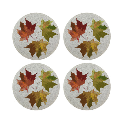 Autumn Leaves White Round Beaded Placemat Smooth