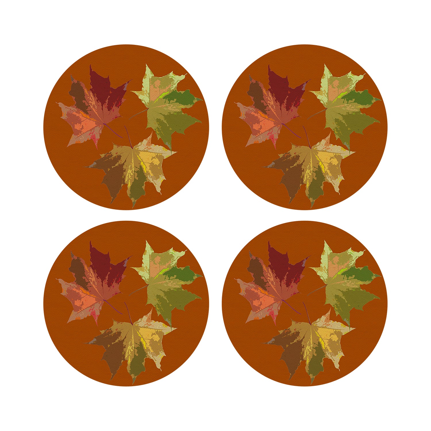 Autumn Leaves Rust 16&quot; Round Pebble Placemats, Set of 4 - nicolettemayer.com
