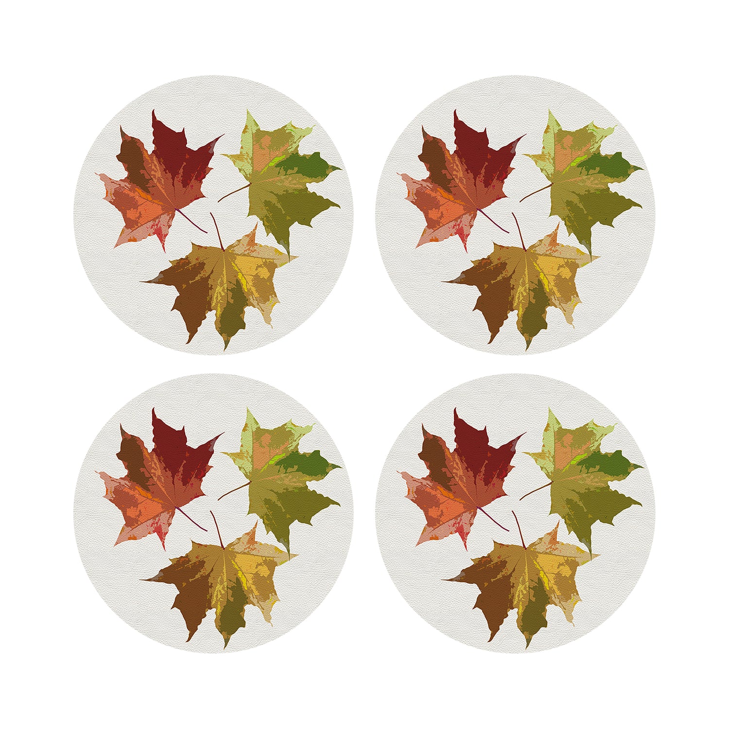 Autumn Leaves White 16&quot; Round Pebble Placemats, Set of 4 - nicolettemayer.com
