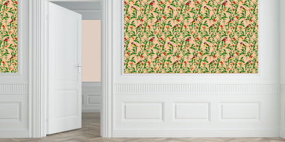 Aviary Pop Melon Grasscloth Printed Wallpaper