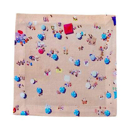 Cocktail en satin de coton 6 x 6, motif scène aérienne de plage, lot de 4