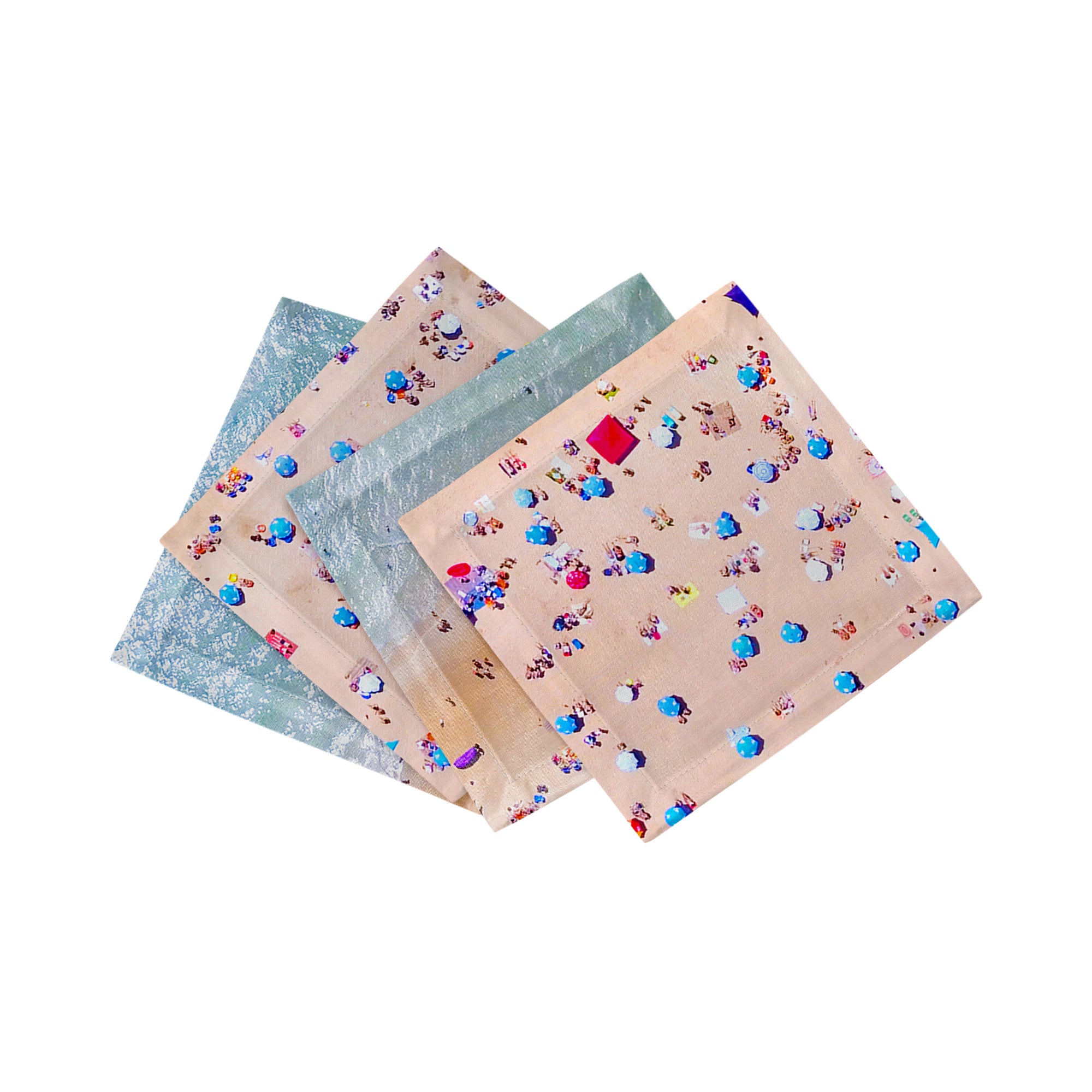 Cocktail en satin de coton 6 x 6, motif scène aérienne de plage, lot de 4