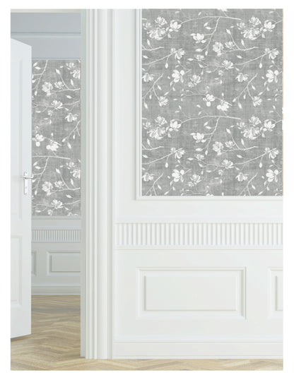 Bloom Silver Grasscloth Printed Wallpaper