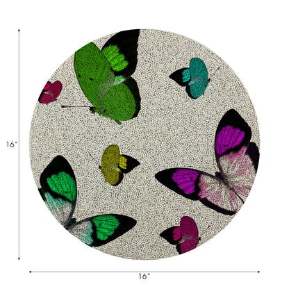 Butterflies Acid Green Round Beaded Placemat Rough Cut