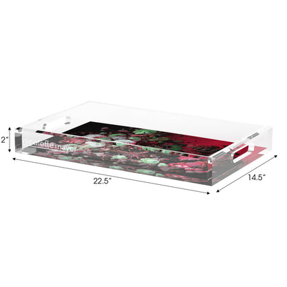 Bird Nest Floral Red Green Acrylic Decorative Tray, 22.5 x 14. in. by Nicolette Mayer 