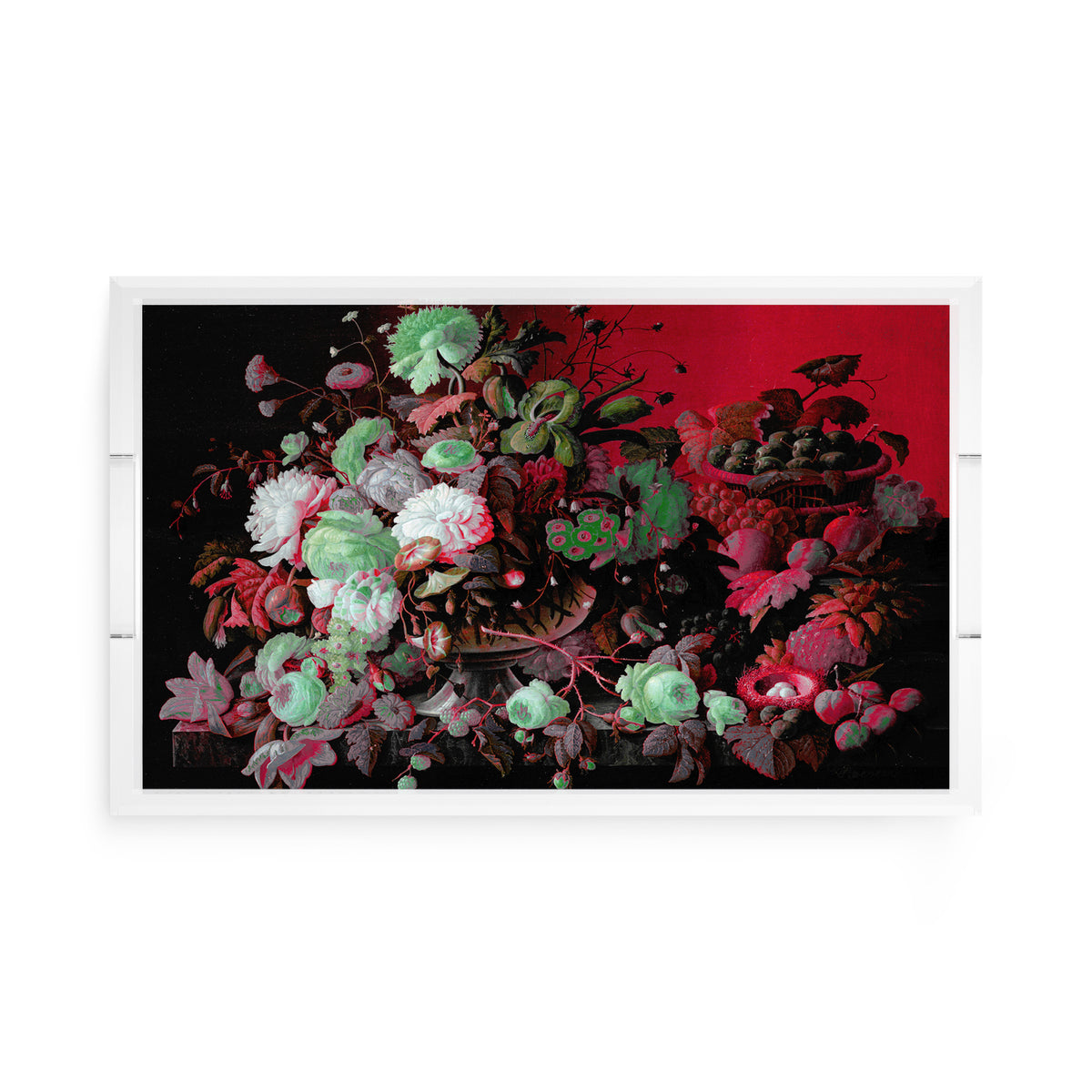 Bird Nest Floral Red Green Acrylic Decorative Tray, 17 x 10.5 in. by Nicolette Mayer 