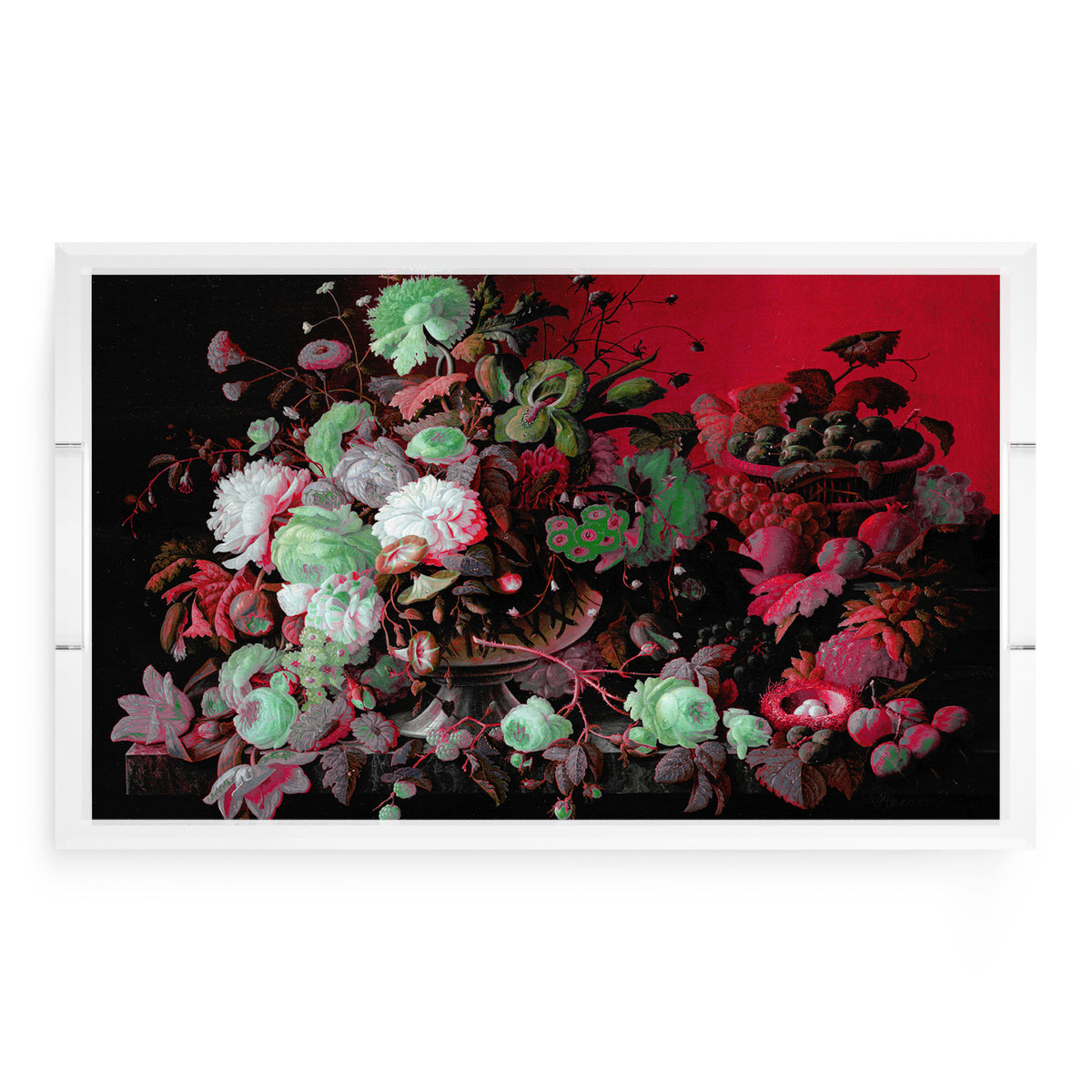 Bird Nest Floral Red Green Acrylic Decorative Tray, 22.5 x 14.5 in. by Nicolette Mayer 